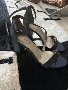 Bandolino Blue Glitter Block Heel Sandals with Navy Toe